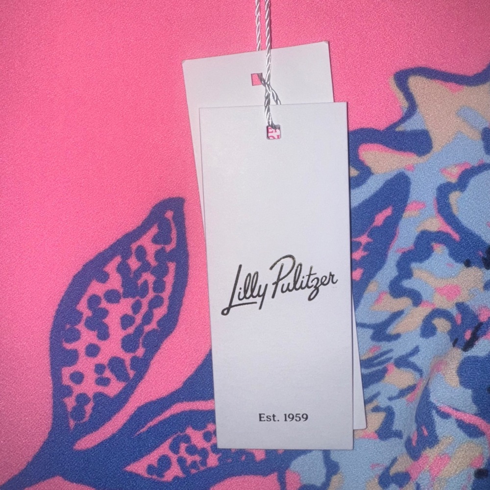 Lilly Pulitzer Gwenlyn Dress Pink Blue Floral Zip Flared Sleeve Size 2 NEW - Picture 3 of 11